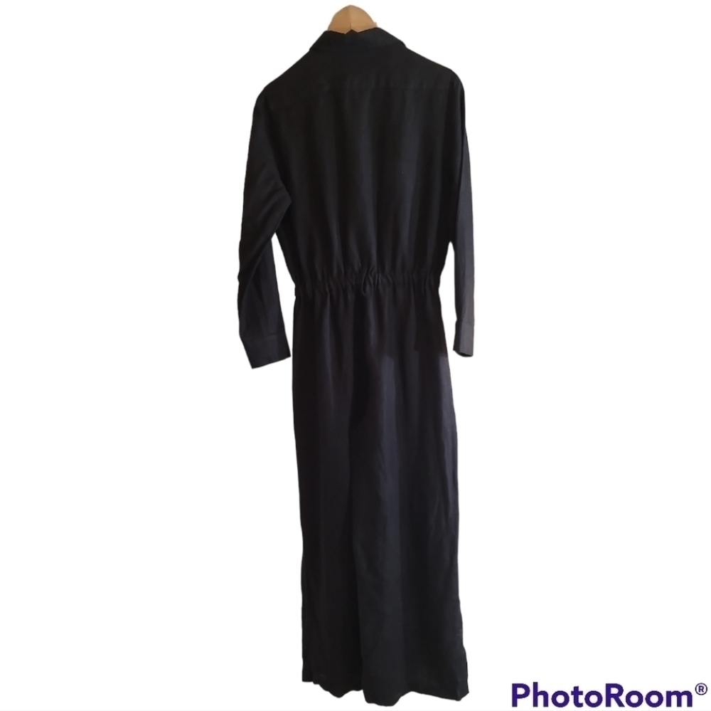 Boston Proper Long-Sleeve Linen Wide-Leg Utility Jumpsuit Small Black - Picture 6 of 13